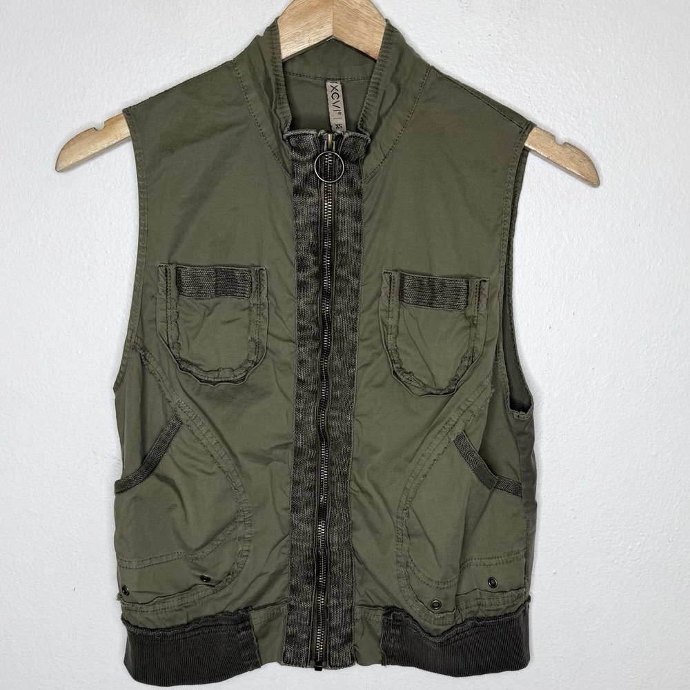 XCVI Grindelle Cargo Vest In Poplin And Jersey Olive Green Lagenlook Womens‎ XS
